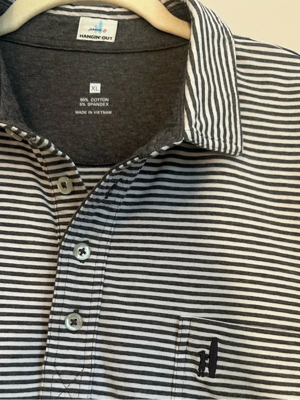 JOHNNIE-O Hangin’ Out Cotton Polo Shirt Gunmetal Striped Size XL Golf Preppy